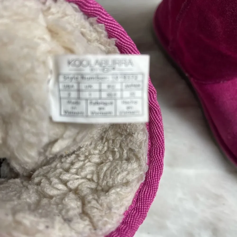Kookaburra by Ugg girls hot pink  suede short boots side bows fur lining SZ 2